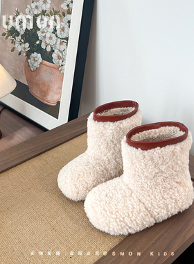 书萌儿童毛绒雪地靴2026冬季新款女加厚保暖毛毛短靴软底休闲棉鞋