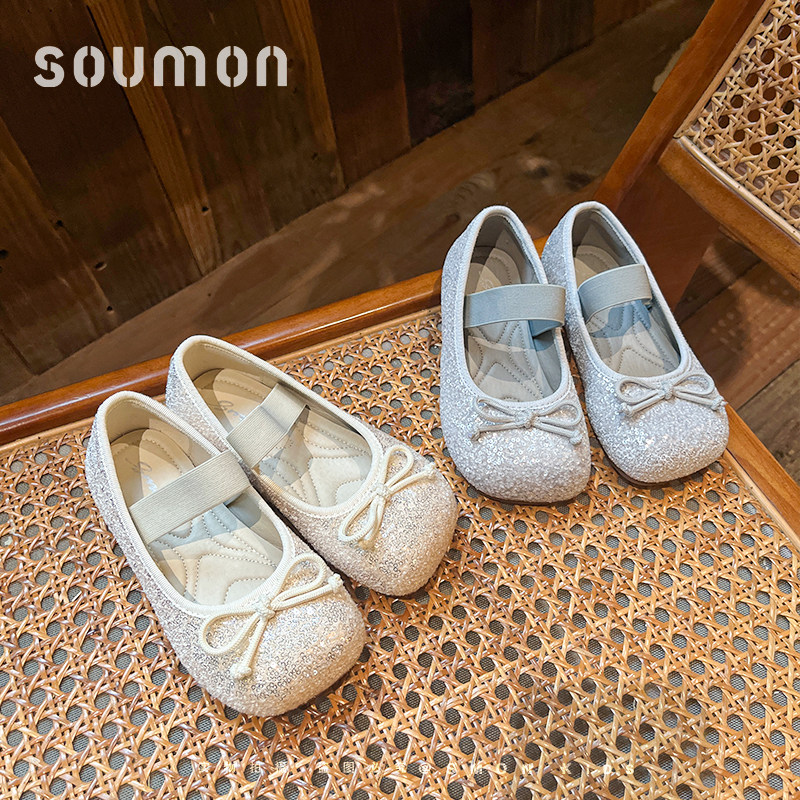 书萌蝴蝶结亮片玛丽珍鞋2026春季新款女童一字带芭蕾舞鞋平底单鞋