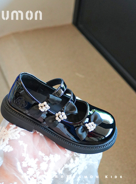 书萌中大童女童皮鞋2025春秋新款儿童公主鞋小女孩英伦黑色小皮鞋