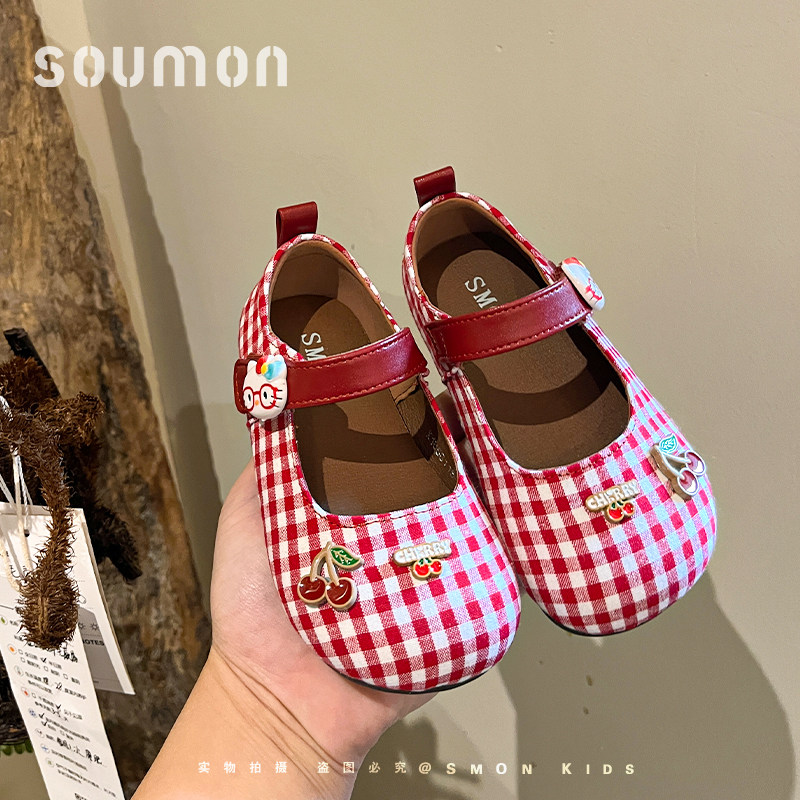 书萌儿童格子玛丽珍鞋2026春季新款勃肯鞋女童平底舒适休闲鞋单鞋