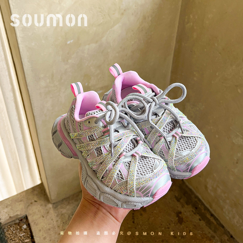 书萌女童鞋子儿童运动鞋2026春季新款复古烫钻小女孩老爹鞋休闲鞋