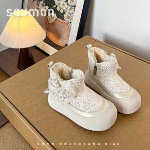儿童雪地靴中大童水晶公主靴加厚保暖外穿女童靴子小女孩雪地棉鞋
