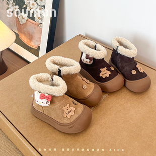 书萌可爱卡通毛绒雪地靴子女童2026冬季加绒加厚保暖防滑软底棉靴