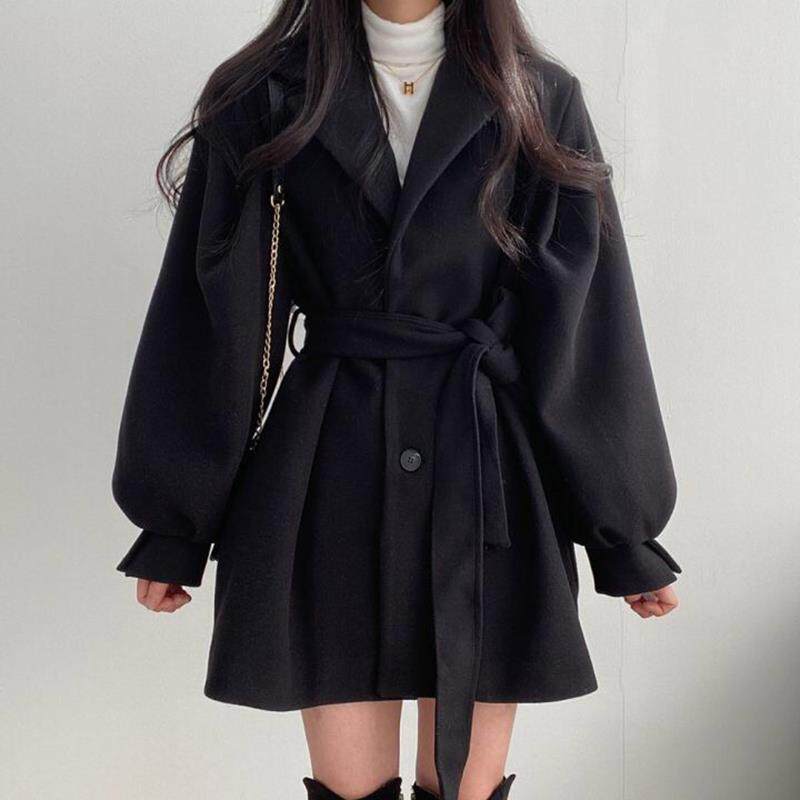 黑色毛呢外套女秋冬2025新款小个子收腰风衣高级感中长款羊绒大衣