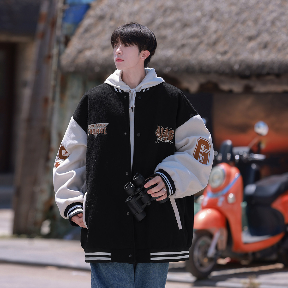 高品质！！2025秋装港风拼色刺绣呢料棒球服夹克M567/P88118,男装夹克,电商A146