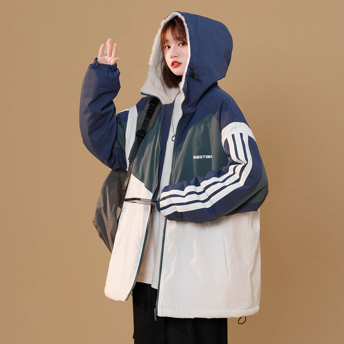 2025冬装新款中性风撞色羊羔毛加厚棉衣外套M265/P128148,男装棉衣,电商A146