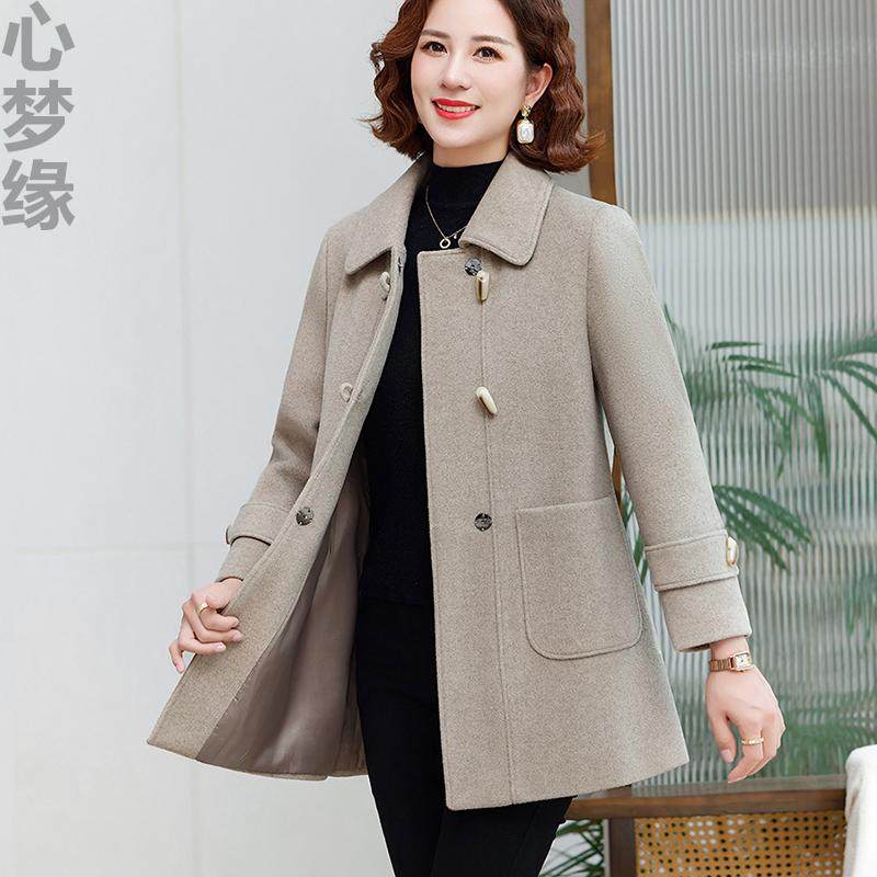 高端双面绒大衣妈妈装秋冬新款牛角扣显瘦中老年小个子毛呢子外套,女装/女士精品,中老年女装,淘宝优惠券,粉丝福利购,淘宝优惠卷