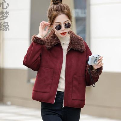 高端机车皮毛一体外套女百搭短款