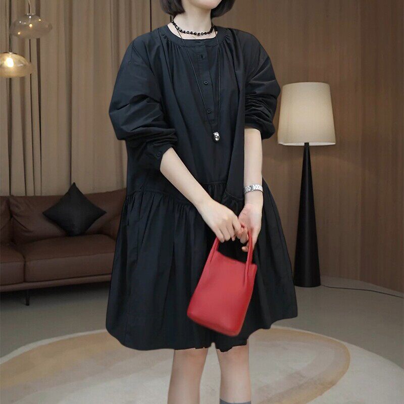 大码宽松版型纯色连衣裙女夏季
