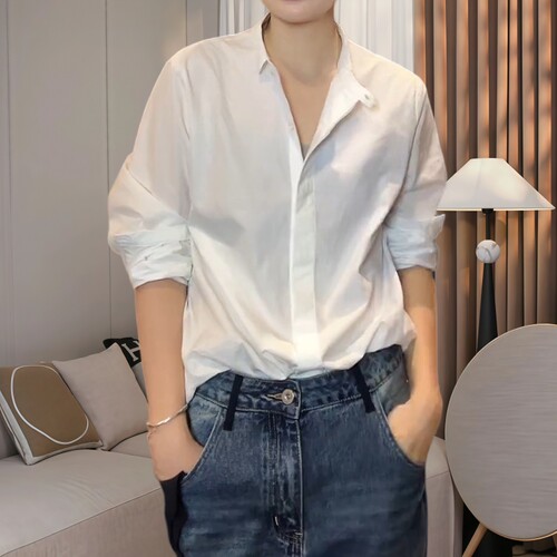 新款时尚极简风纯色女士衬衫