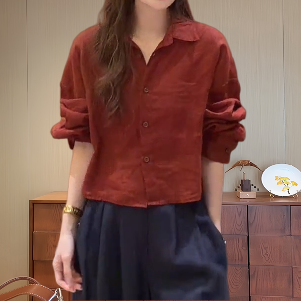 衬衫女款2026新款显瘦红色上衣