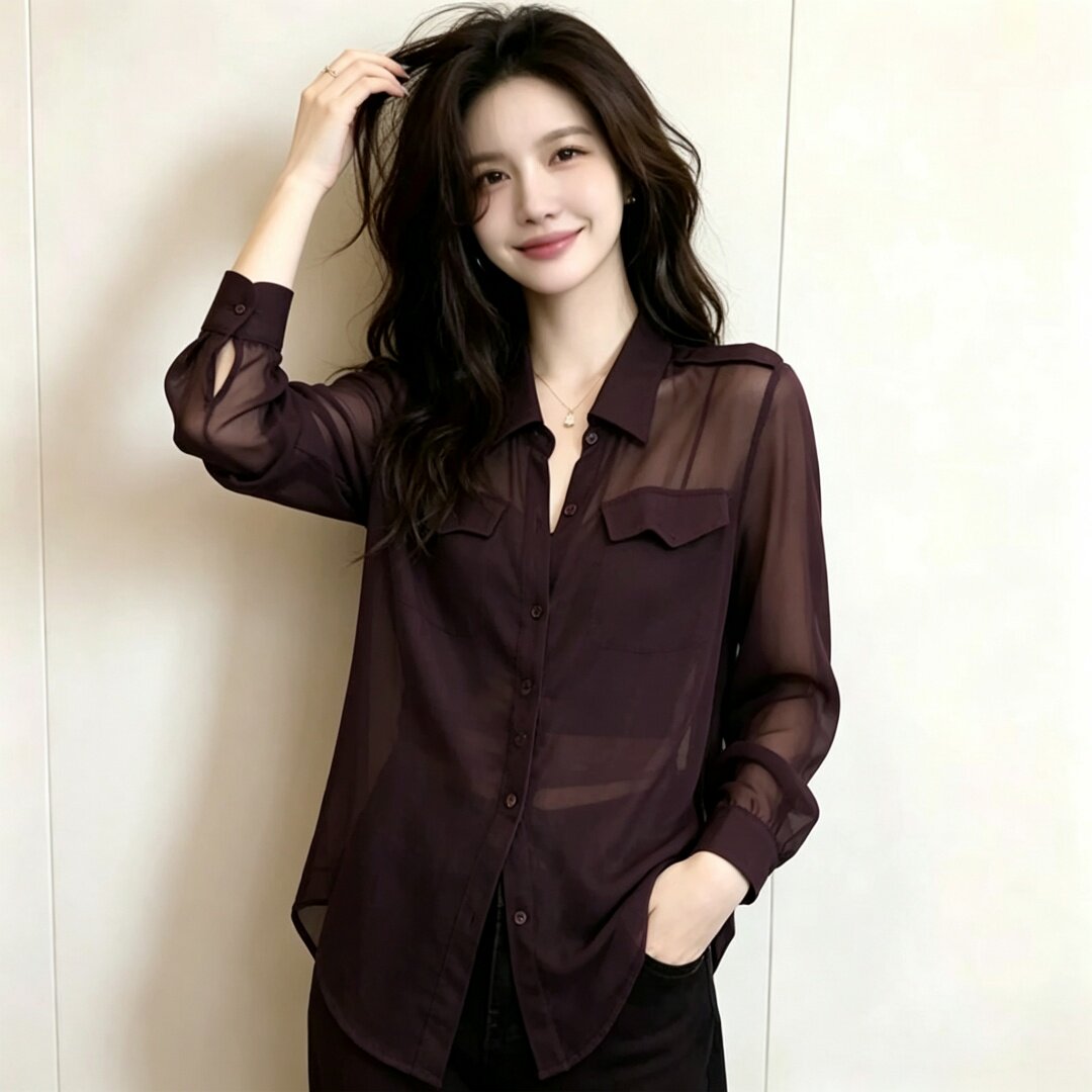 时尚休闲风长袖衬衫女款