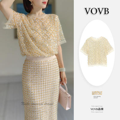法式高级感气质亮闪闪短袖上衣