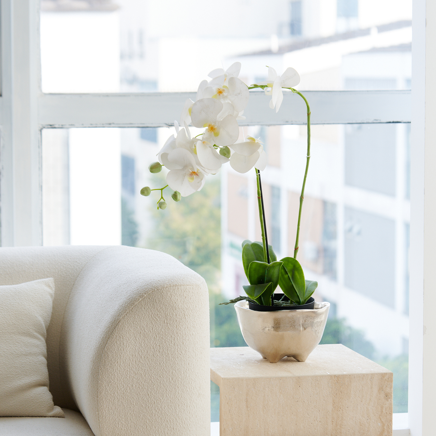 迪斯凯 印度进口银色不规则圆形金属花器 创意阳台茶几装饰小花瓶