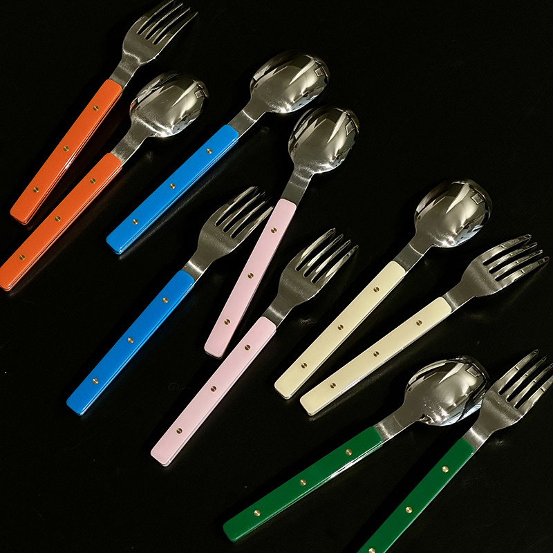 韩国KOSTICK Caline系列彩色手柄不锈钢西餐刀叉勺筷子