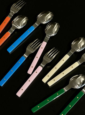 韩国KOSTICK Caline系列彩色手柄不锈钢西餐刀叉勺筷子