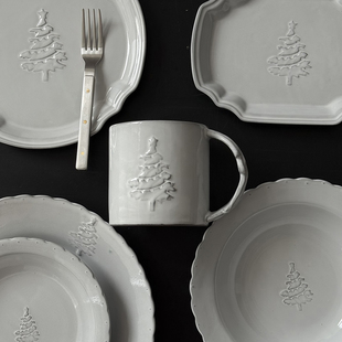 韩国进口Hye hwa yo手作黑陶 雪隐松系列浮雕餐盘餐碗 咖啡马克杯