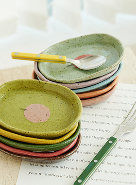 韩国进口 Ouchi设计师手作原创橄榄梨图案冰裂纹椭圆形小盘零食盘