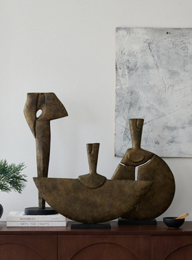 迪斯凯 印度进口 新中式复古做旧哑光黑抽象半月雅扇形装饰品摆件