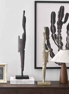 迪斯凯 印度进口中古风黑色抽象逸态塑影摆件 客厅玄关电视柜摆件