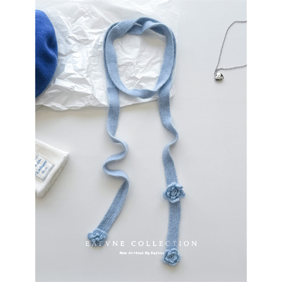 工花朵含兔毛立体玫瑰花朵长围巾