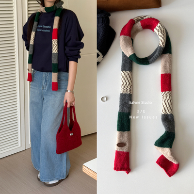 原宿彩虹拼色围巾长街拍Y2k复古