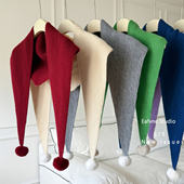 复古毛球红色三角巾含羊毛秋冬防风防寒多功能披肩围巾保暖围脖