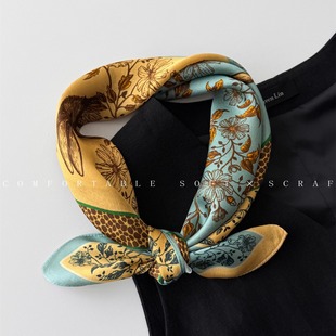 杭州丝绸100%桑蚕丝围巾真丝小方巾系脖男女领巾碎花高级感搭衬衫