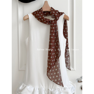 围巾 高级感仿真丝薄款 加分定制柔软时髦波点法式 百搭丝巾春夏新款