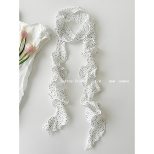 气质升级木耳边黑白波点长条丝巾女2025春夏新款y2k辣妹装饰围巾