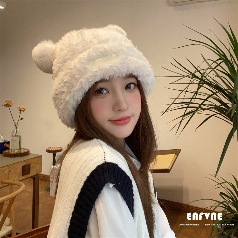 可爱小熊毛线帽子女冬季