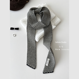 高级感经典黑白简约条纹细长条围巾秋冬千禧风针织装饰拍照围脖