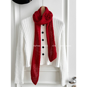 手工立体玫瑰花针织y2K小众单品细条围巾辣妹穿搭单品长百搭围脖