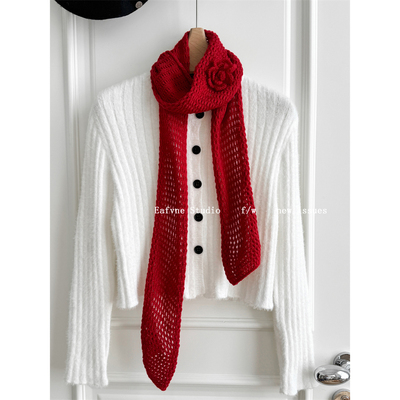 立体玫瑰花y2K小众单品细条围巾