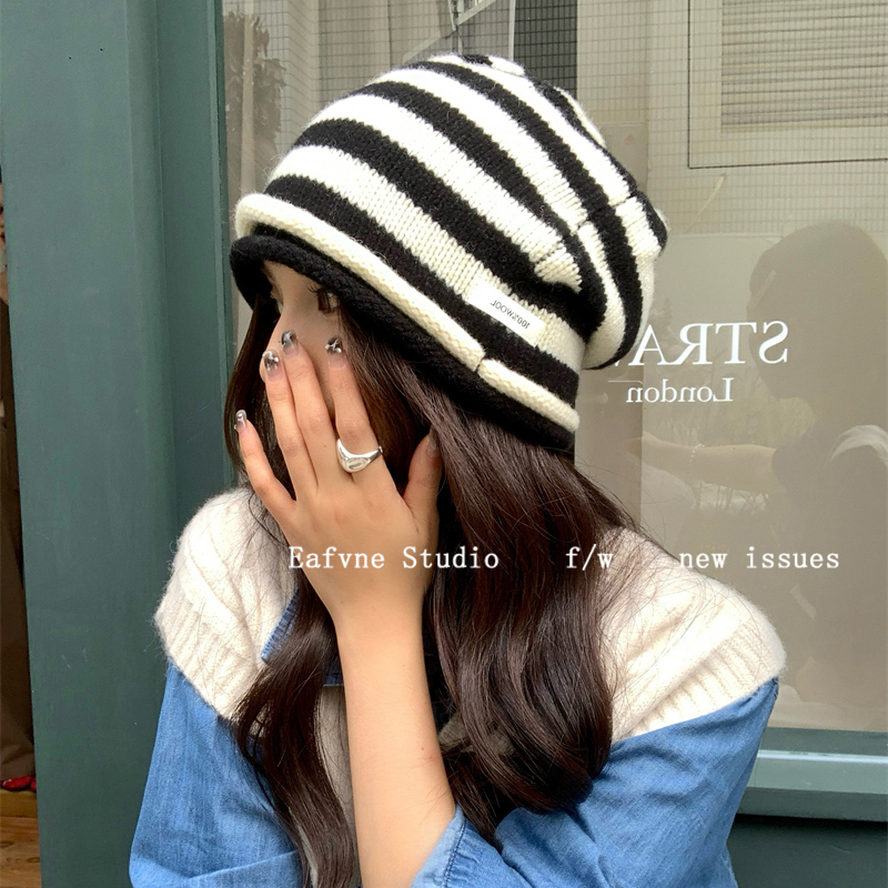 经典条纹高品质100%羊毛堆堆帽子