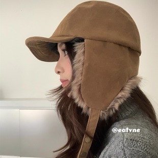 古早辣妹麂皮毛绒修饰脸型百搭包头滑雪护耳保暖雷锋帽飞行帽秋冬