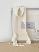 手工钩花针织长条窄围巾软糯护颈黑色 饰围脖韩版 早秋时尚 单品装