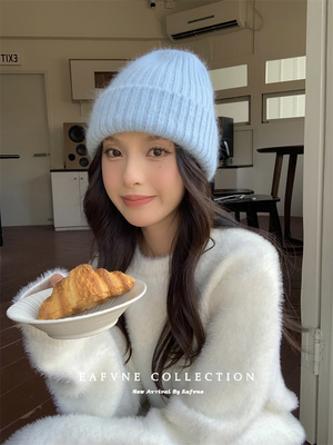 清冷感保暖兔毛针织帽女双层