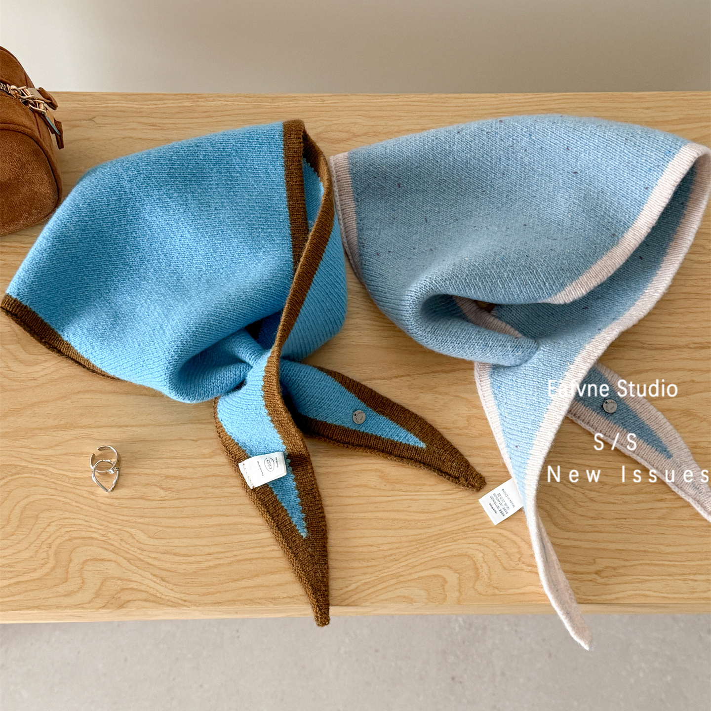 复古风围巾日系围脖撞色针织纯羊毛100%三角巾女秋冬百搭保暖护颈