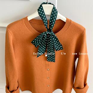 经典波点飘带复古风法式绿色时髦丝带圆点细窄多用小丝巾发带辣妹