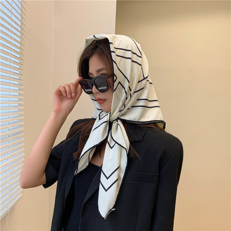 摩登复古气质丝巾女百搭包头大方巾简约旅游防晒头巾领巾装饰披肩