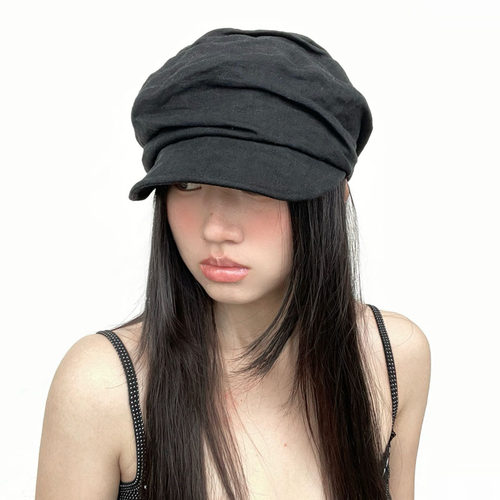 薄款亚麻鸭舌帽轻薄透气帅气报童帽女渔夫帽盆帽气质小帽檐纯色帽