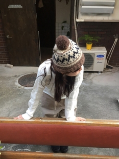 冬季 少女加厚保暖毛线帽子潮百搭针织 复古可爱毛球秋冬针织帽韩版