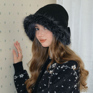 超绝包裹感帽檐可翻折 纯色毛毛棉帽保暖帽子渔夫帽护耳百搭盆帽