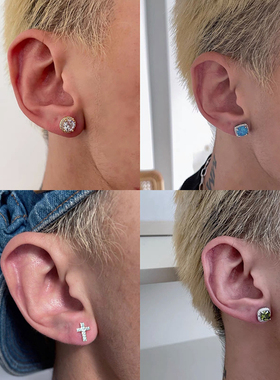 高品质皓石闪钻铜针高级感耳饰21SIST同款欧美hiphop个性痞帅男耳