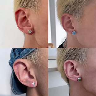 高品质皓石闪钻铜针高级感耳饰21SIST同款 痞帅男耳 欧美hiphop个性