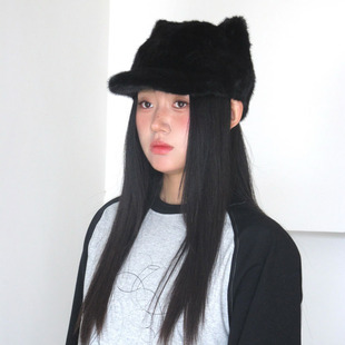 超可爱猫耳朵毛绒保暖棒球帽报童帽百搭显脸小帽子八角帽潮防寒