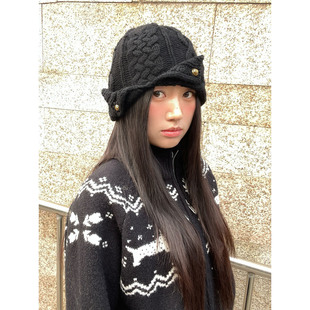 正反两戴超百搭麻花肌理感韩系包头帽氛围感帽子女显脸小堆堆帽