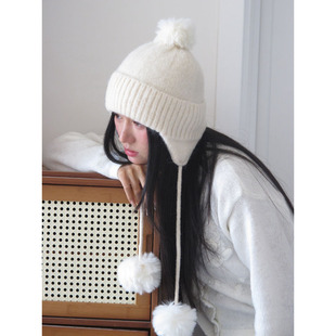 冬季 氛围感韩系针织帽女保暖高品质可爱毛球保暖百搭护耳雷锋帽