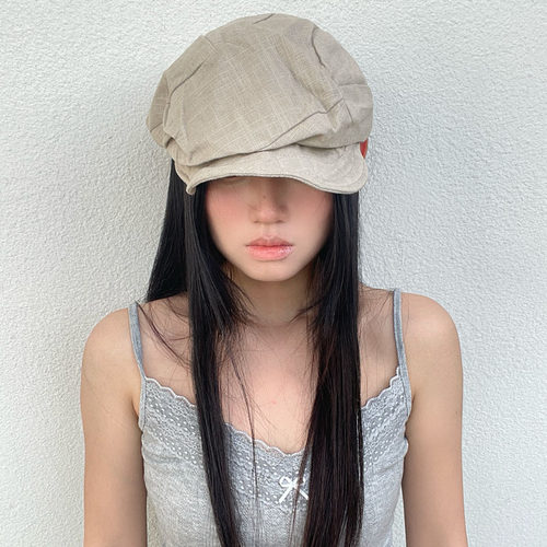 春夏薄款美女氛围感百搭素颜帽子显白贝雷帽复古日系小众报童帽